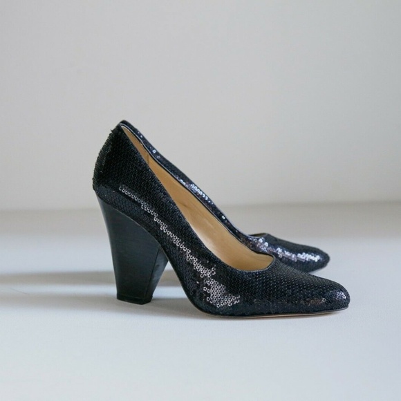 Luiza Barcelos Sequin Black Wedge Heels - Picture 5 of 8